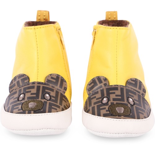 FF Bear Leather Baby Shoes with Woolen Interior in Yellow FF Bear Leather Baby Shoes with Woolen Interior in Yellow