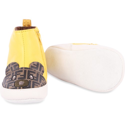 FF Bear Leather Baby Shoes with Woolen Interior in Yellow FF Bear Leather Baby Shoes with Woolen Interior in Yellow
