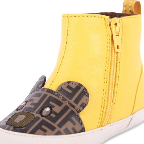 FF Bear Leather Baby Shoes with Woolen Interior in Yellow FF Bear Leather Baby Shoes with Woolen Interior in Yellow